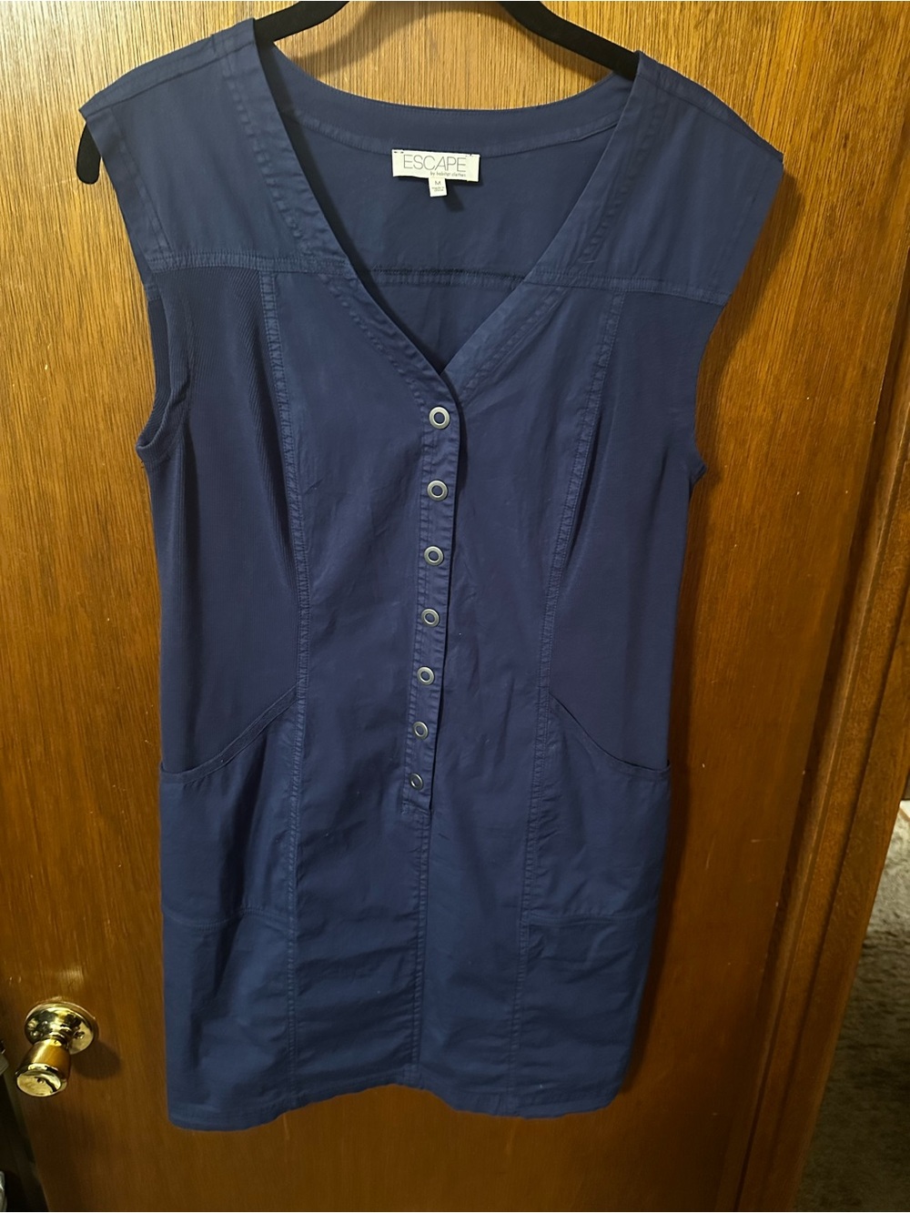 ESCAPE BY HABITAT CLOTHES BLUE COTTON/SPANDEX SNAP UP DRESS: MED